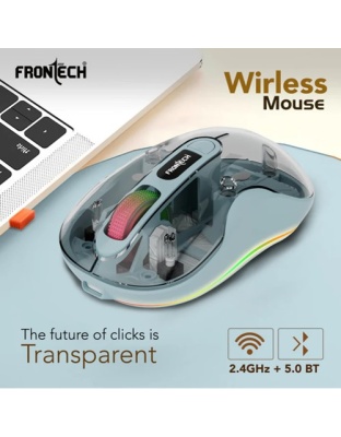 Frontech Mouse Wireless Transparent Bluetooth 3200 DPI 2.4Ghz 300mAh Rechargeable Battery 4 Button Mouse 1 Year Warranty